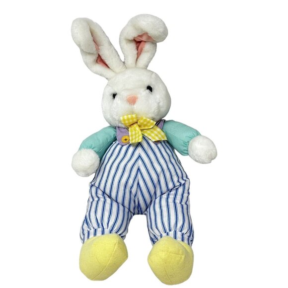 Hallmark Hugsley Bunny Rabbit Plush Blue Stripe Overalls 18 In Easter Spring Toy - Picture 1 of 8